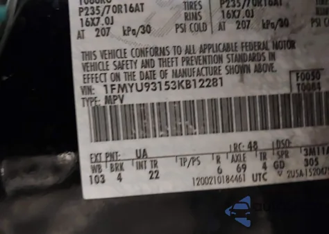 2003 Ford Escape Xlt из США, поврежденный, VIN 1FMYU93153KB12281